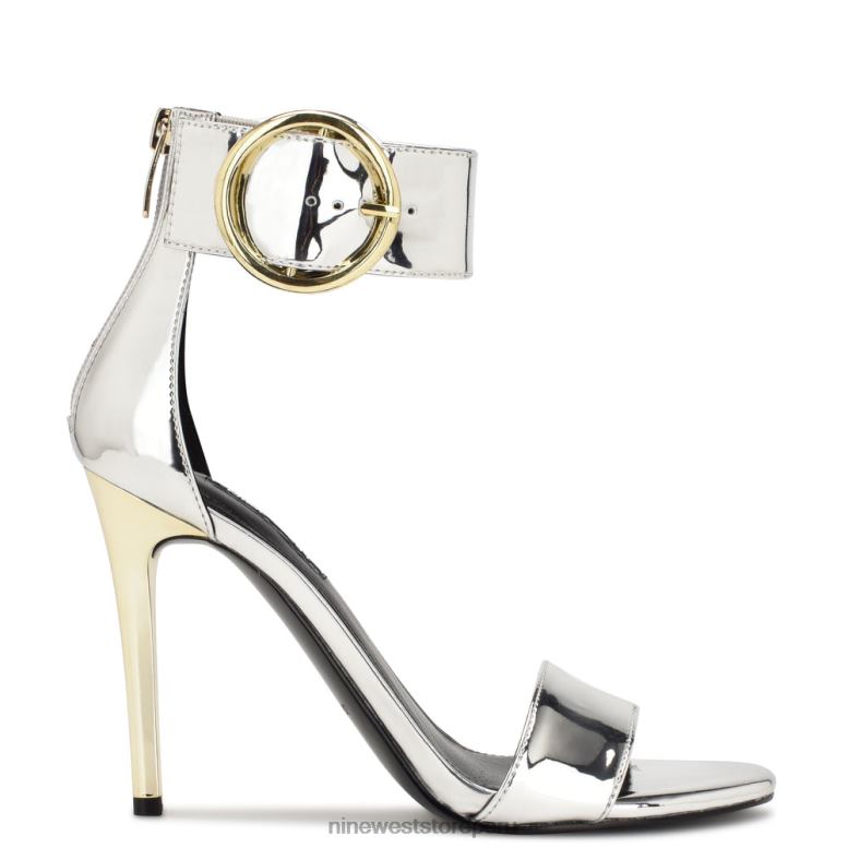 Nine West sandalias de tacón con tira en el tobillo 8JB4X439 espejo plateado metalizado