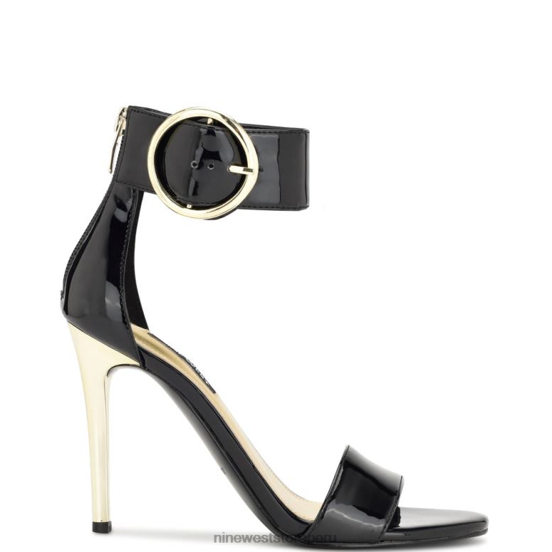 Nine West sandalias de tacón con tira en el tobillo 8JB4X441 charol negro